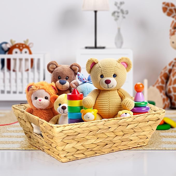 Set of 3 Snack Baskets, Wicker Snack Basket Organizer for Office, Small Wicker Baskets with Handles, (3 Medium Basket)