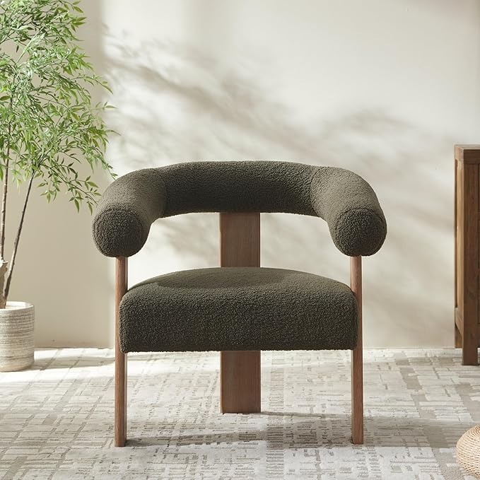 VKNOW Accent Chairs Living Room Chairs, Modern Upholstered Armchair with Solid Wood Legs, Comfy Barrel Arm Chairs for Living Room Office, Sage Green