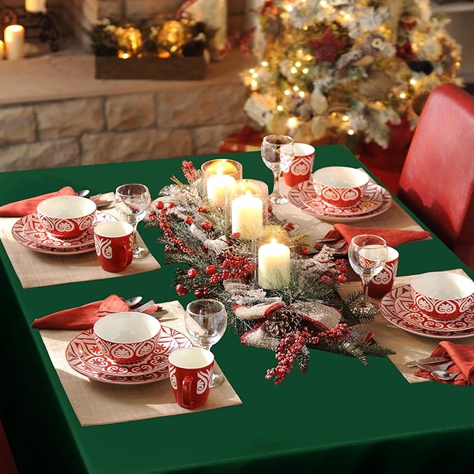 sancua Square Tablecloth - 70 x 70 Inch - Stain and Wrinkle Resistant Washable Polyester Table Cloth, Decorative Fabric Table Cover for Dining Tables, Buffet Parties and Christmas, Hunter Green