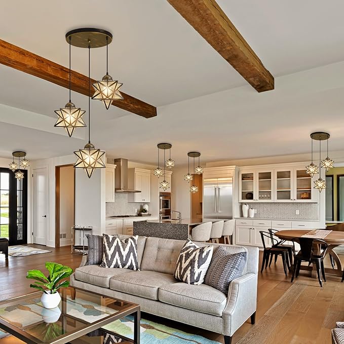 Glass Glam Chandelier Star Pendants Light Fixture Modern Elegant Ceiling Hanging Lights Included LED Warm Light Bulbs Oiled Bronze