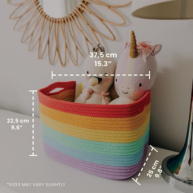 OrganiHaus Rainbow Woven Storage Baskets for Organizing, Cotton Rope Organizer Bins for Shelves, Closet & Nursery, Dog Toy Basket, Decorative Bins for Toys, Towels & Books - 15x10x9