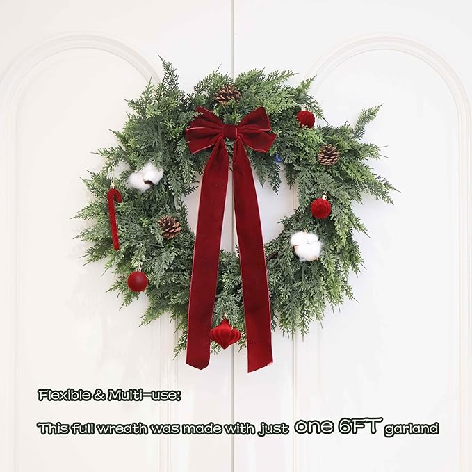 Christmas Cedar Garland Artificial Real Touch Thickness Realistic Greenery Pine Garland for Mantle Fireplace Outdoor Indoor Christmas Decorations 6FT