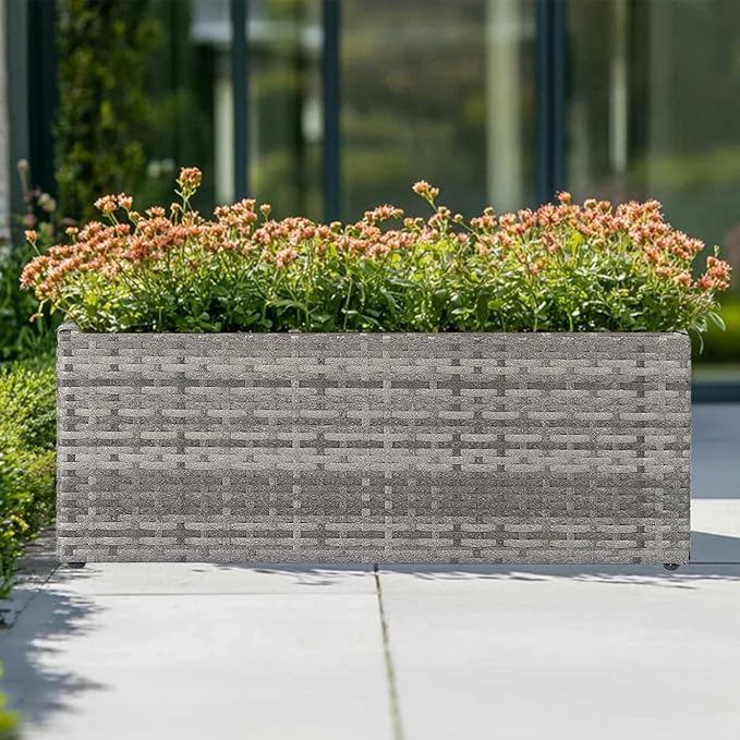 LEWIS&WAYNE Large Rectangular Block Planter Box Handmade Wicker Tall Planters for Outdoor Plants with Removable Liners Modern Planter for Indoor Outdoor Patio Deck - Gray, 30''x12''x16''