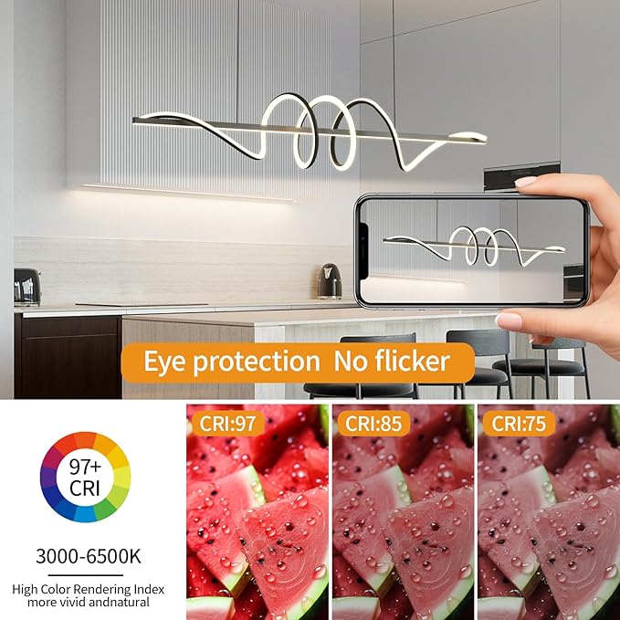 JAYMP Dining Room LED Chandelier 60W Dimmable Kitchen Island Light Modern Pendant Light Geometric Design Hanging Light Fixture Black 45 Inches