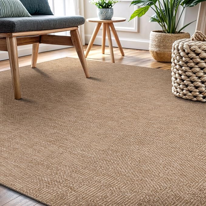 CAMILSON Easy Jute Rug 4x6, Indoor Outdoor Natural Color Fiber Area Rugs for Living Room Patio and Kitchen Rug, Solid Boho Woven Design, Easy-Cleaning, Washable Outside Carpet Alfombras (4 x 6)