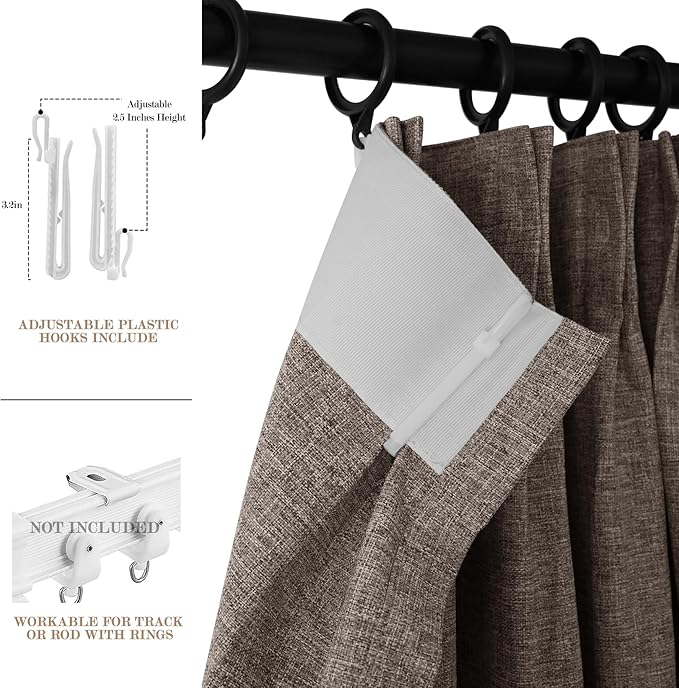 100% Blackout Linen Textured Drapes for Bedroom Pinch Pleated Curtains for Track System Portable Drapery for Sliding Glass Door/Storage/Space Room Divider, 70" Wx102 L, 1 PC, Light Coffee