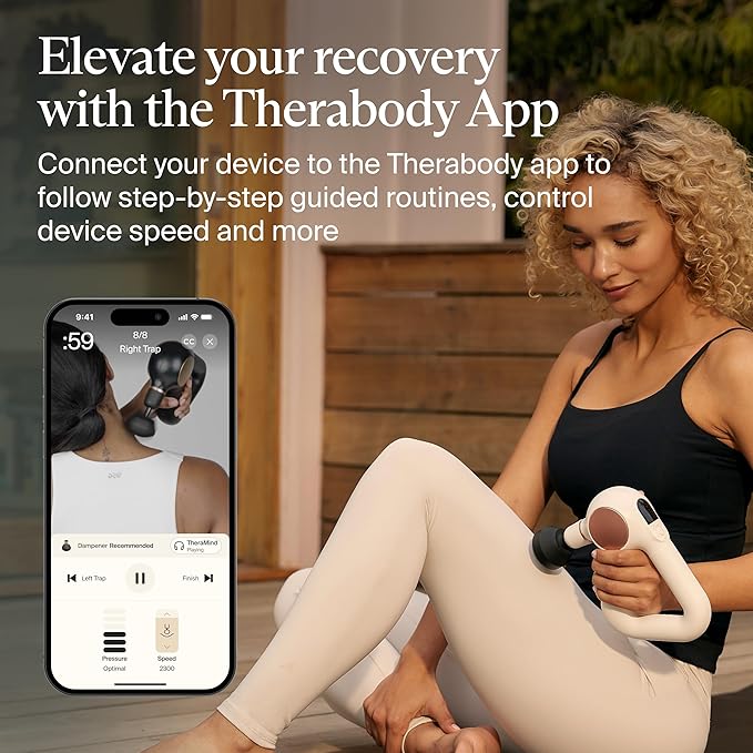 TheraGun Therabody Sense Percussion Massage Gun - Deep Tissue Personal Massager with Preloaded Routines for Stress Relief, Pain Relief & Muscle Soreness in Neck, Back, Leg, Knee, and Shoulder (White)