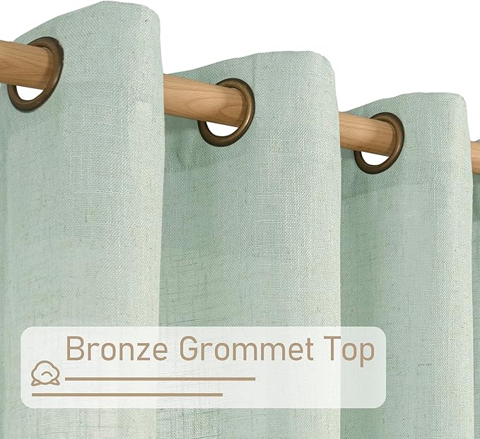 LAMIT Light Sage Linen Curtains 84 inch Length 2 Panels Set, Linen Textured Light Filtering Drapes Bronze Grommet Boho Burlap Panels for Bedroom/Living Room, 52 x 84 Inch