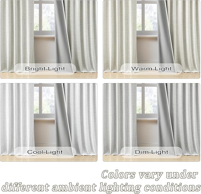 RAIN CITY Blackout Curtains 104 Inch Long 2 Panels Set, Back Tab/Rod Pocket Room Darkening Polyester Track System Curtains for Living Room Thermal Insulated Pleated Drapes, 105 Inch Length, Natural