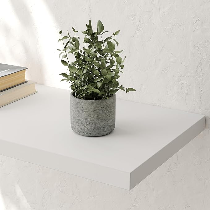 Wall Shelf Set of 2, White Floating Shelves 24 in W x 10 in D x 1 in H, Wooden Floating Wall Shelf with Invisible Brackets for Living Room/Bedroom/Bathroom/Kitchen Storage and Decor