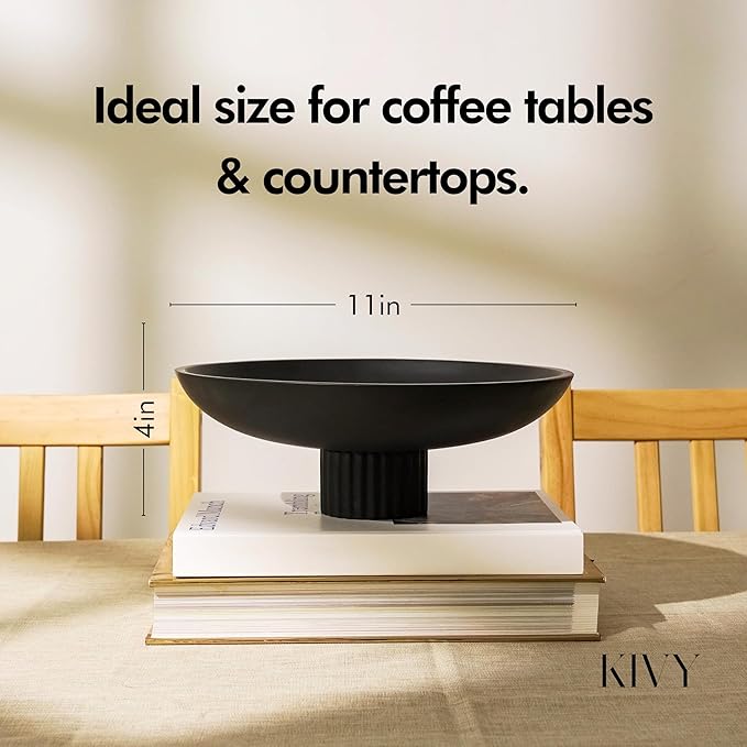 KIVY Concrete Fruit Bowl for Kitchen Counter - Large Decorative Bowl for Home Decor - Black Pedestal Bowl - Decorative Bowls for Home Decor - Black Kitchen Island Decor