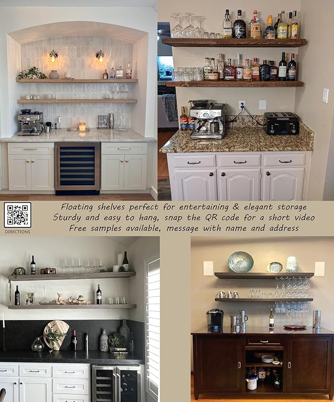 joelsantiques 60 Inch Wooden Floating Shelves for Wall - 60x8x2 in - Made of Natural Wood - Long Wall Shelves for Bedroom - Perfect for Living Room, Kitchen - Made in USA - Gray
