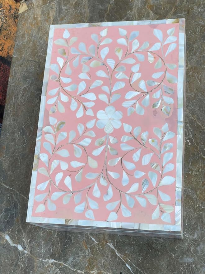 Decorative Storage Box Of Mother Of Pearl Inlay Floral Design Wooden Storage Box For Home Decoration For Living Dining & Bedroom (Pink_12x8x5 inch)