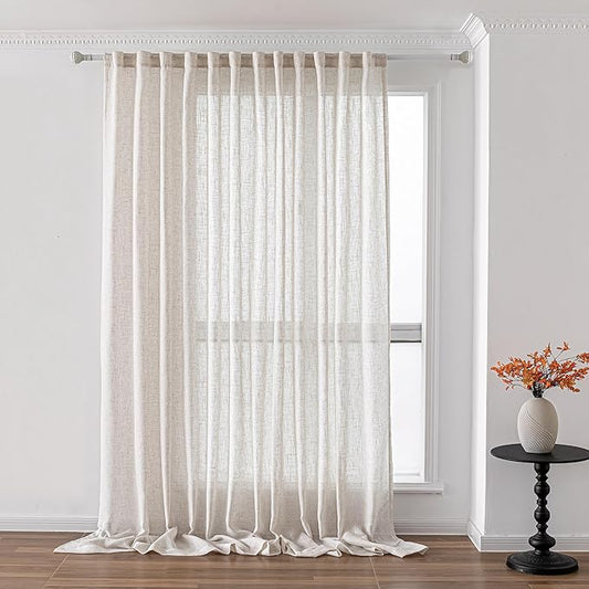 MYSKY HOME Living Room Curtains for Windows, Semi Sheer Linen Curtains Boho Room Decor Sliding Glass Patio Doorways Light Filtering Privacy Protect Soft Texture, 100" x 90", Linen, 1 Panel