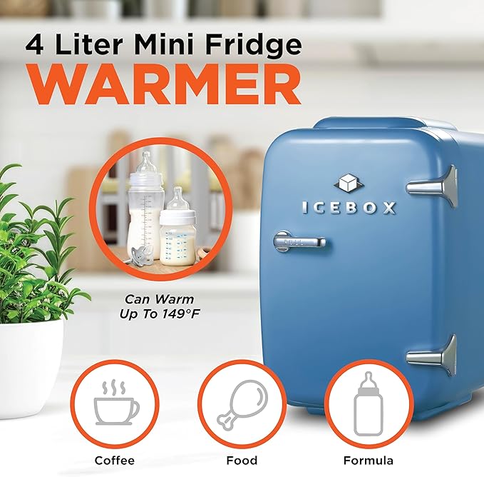 IBMF4SLT Fridge for Bedroom, Skincare, Portable Cooler & Warmer for Makeup, for Office & Home Refrigerator, Mini (4 L / 6-Can), Slate Blue