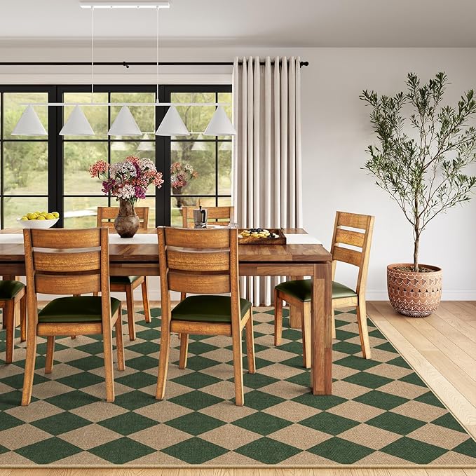 Lahome Checkered Washable Rugs 8x10, Easy Jute Rug for Living Room Patio, Farmhouse Neutral Indoor Outdoor Carpet Non Slip Non Shedding Floor Carpet for Office Deck Backyard