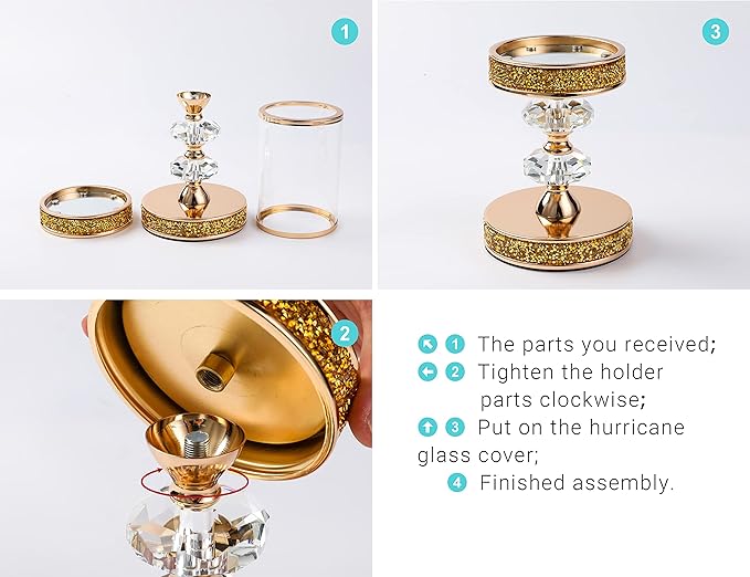 Candle Holder, Pillar Candle Holders, Crystal Candlesticks Holder for Wedding, Parties, Events, Chirstmas,Home Decor, Table Centerpieces CH028D (M)