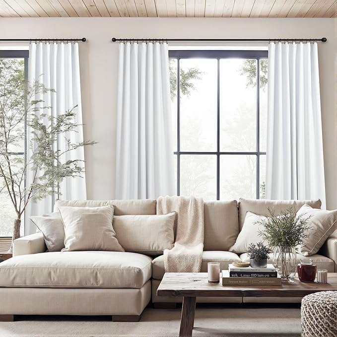 100 Inch Curtains & Drapes Window Coverings Custom Extreme Blackout Linen Curtains White Black Out Thermal Curtains for Sliding Glass Door Heavy Duty Panels 2 Back Tab Pleated 52 Inch Wide by 100 Long