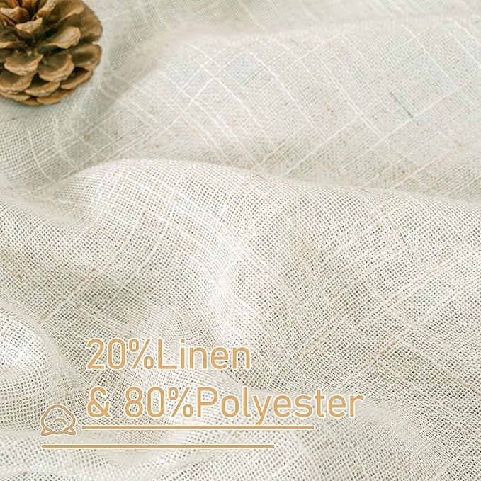 LAMIT Cream Linen Sheer Curtains 54 Inch Length 2 Panels Set, Short Linen Textured Light Filtering Panels Bronze Grommet Neutral Drapes for Small Windows/Bedroom/Kitchen, 34 x 54 Inch