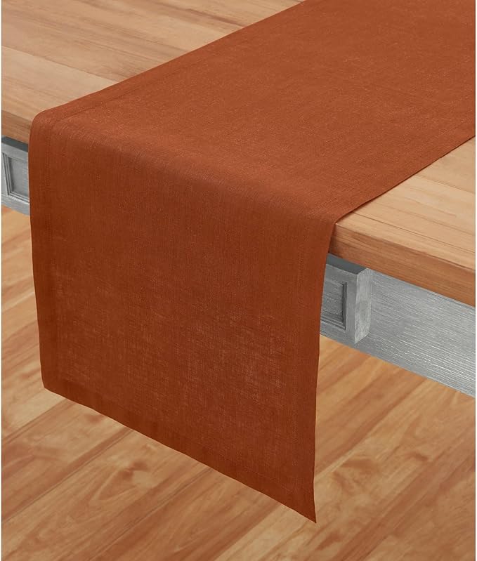 Solino Home Linen Cinnamon Table Runner 36 Inches - 100% Pure Linen Farmhouse Short Table Runner 14 x 36 Inch Ideal for Dresser and Coffee Tables - Fete - Thanksgiving
