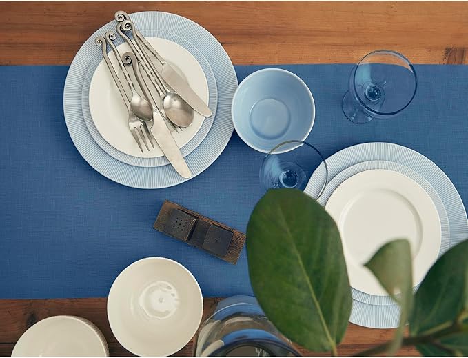Solino Home Linen Table Runner 108 Inches Long - 100% Pure Linen Indigo Blue Dining Table Runner 14 x 108 Inch for Fall, Autumn, Thanksgiving - Fete