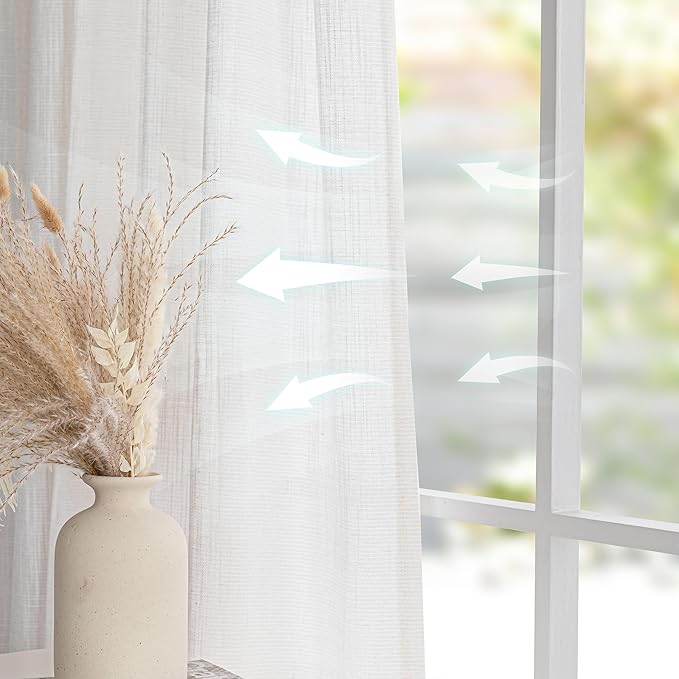 MYSKY HOME Natural Linen White Curtains 84 Inches Long, Semi Sheer Soft Cotton Window Drapes Set for Living Room Back Tab Elegant Cute Look Country Bedroom Curtains, 100" x 84", Beige, Pack-1