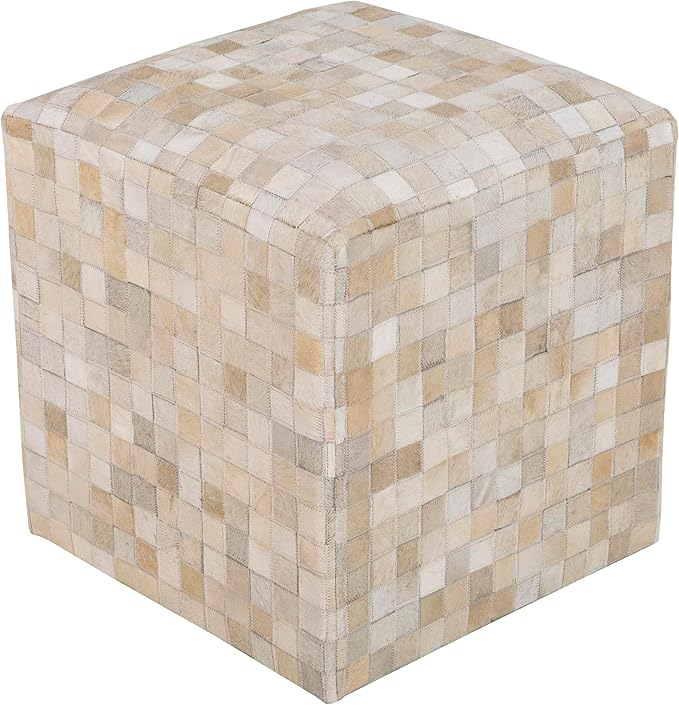 Mark&Day Pouf Ottoman, Grobschonau Hide Leather and Fur Camel Cube Pouf Foot Rest for Living Room, Bedroom and Boho Home Decor (18"x18"x18")
