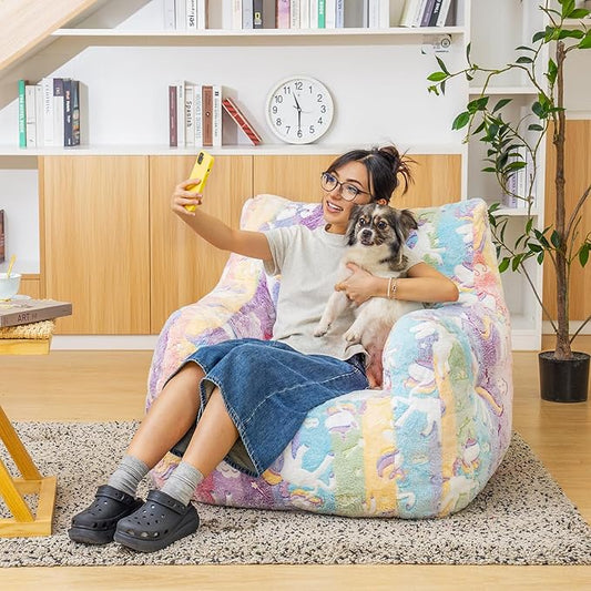 Recaceik Bean Bag Chair, Bean Bag Sofa Chair with Armrests Stuffed High-Density Foam, Lazy Sofa Comfy Chairs BeanBag Chair for Adults in Living Room,Bedroom Reading