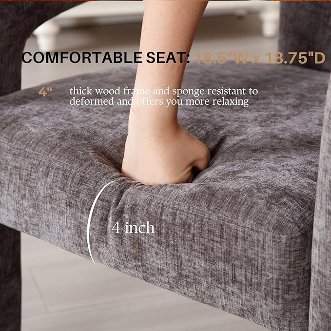Charcoal Grey Chenille Dining Chairs Set of 6, Modern Barrel Dining Room Chairs Upholstered Accent Chair with Arms and Round Back for Living Room Kitchen Armchair No Assembly Needed