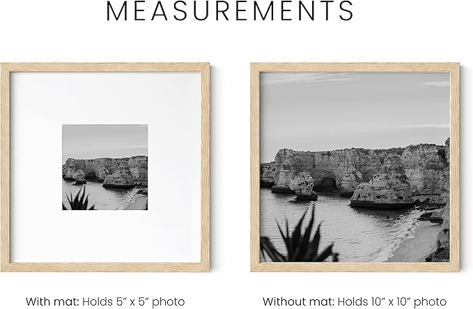 HAUS AND HUES 10x10 Square Picture Frames Set of 15 - Oak Wood Frames with Mat, Beige