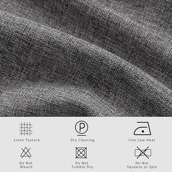 Macochico 100% Blackout Gray Linen Curtains 84 Inches Long Pinch Pleated Burlap Curtains for Bedroom Living Room Farmhouse Nursery Thermal Window Panels with Tieback 72”Wx84”L 1 Panel