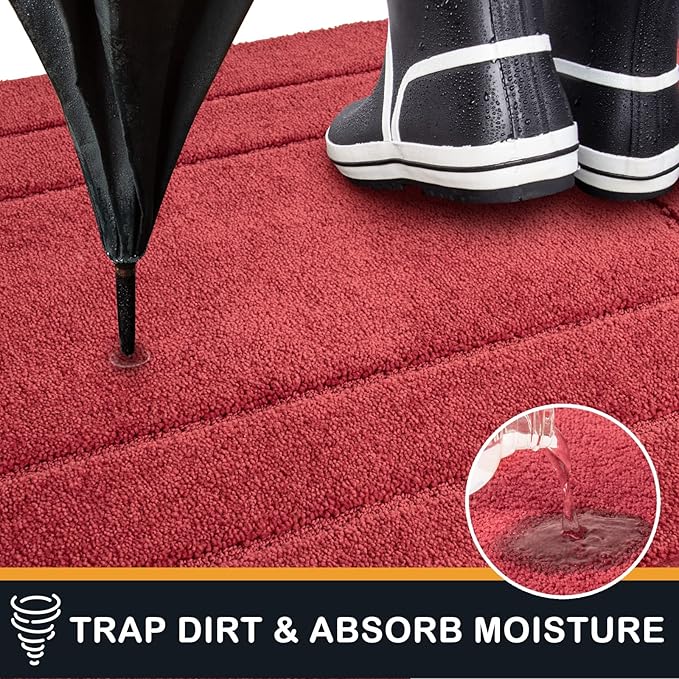PURRUGS Dirt Trapping Door Mat 24" x 59", Non-Slip/Skid Machine Washable Entryway Rug, Dog Doormat, Super Absorbent Welcome Mat for Muddy Wet Shoes and Paws, Burgundy Red