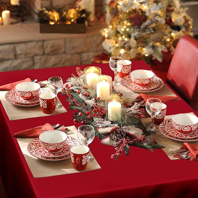 sancua Rectangle Tablecloth - 60 x 84 Inch - Stain and Wrinkle Resistant Washable Polyester Table Cloth, Decorative Fabric Table Cover for Dining Tables, Buffet Parties, Christmas Red