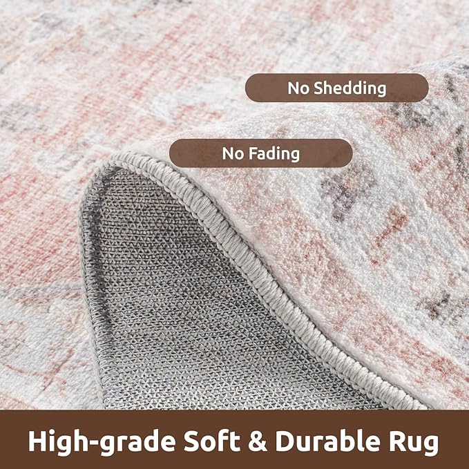AMOAMI-Area Rug 8X10 Rugs for Living Room-Vintage Soft Pink Rugs for Bedroom-Non Slip Carpet-Washable Rug for Dining Room Living Room Bedroom Office Under Table