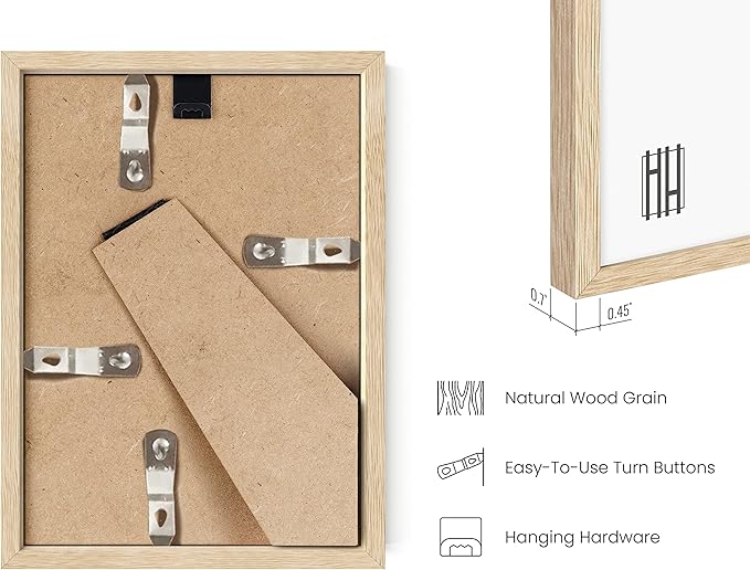 HAUS AND HUES Square Picture Frames 5 x 7 Set of 9 - Photo Gallery Wall Frame Set, Wood 5x7 Frames, 5 x 7 Frames Gallery Wall Set, 5x7 Frame with Mat, Square Frames 5x7 (Beige Oak Frames)