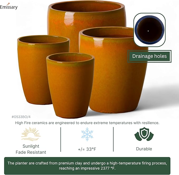 Emissary Bullet 18 in. Bright Orange Ceramic Round Planter (18 in. L x 18 in. W x 21 in. H) with Drainage Hole