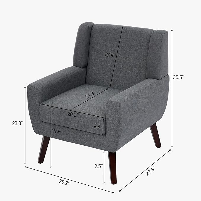 UIXE Accent Chairs Set of 2, Fabric Upholstered Armchair for Living Room, Comfy Arm Chair Single Sofa Bedroom Side Reading Seat - Flax Gray