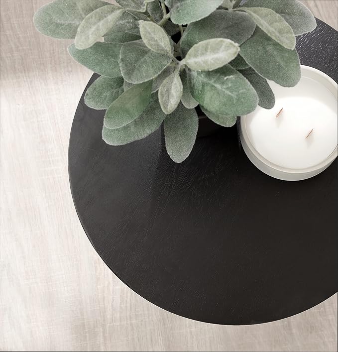 Kate and Laurel Aja Modern Side Table, 15 x 15 x 23, Black, Decorative Modern Geometric Wood Bedroom Nightstand Table with Round Tabletop and Unique Slanted Legs