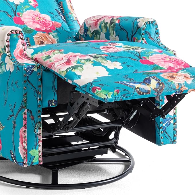 UIXE Swivel Rocker Manual Recliner Chairs Set of 2, Wingback Swivel Glider Fabric Nursery Reclining Sofa Chair, High Back Upholstered Arm Chair for Living Room Bedroom - Peacock Blue