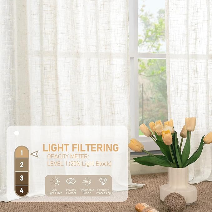 LAMIT Cream Linen Curtains 72 inches Long for Bedroom, Linen Textured Light Filtering Semi Sheer Bronze Grommet Natural Boho Drapes for Living Room, 2 Panels Set, 34 x 72 Inch