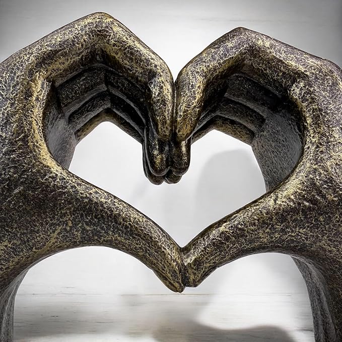 Top Brass Large Rustic Heart Hands Sculpture, 9 3/4” Resin Love Statue – Romantic Decor Accent for Shelf or Mantel – Perfect for Wedding, Valentine's Day or Anniversary (Rustic Cast Iron)