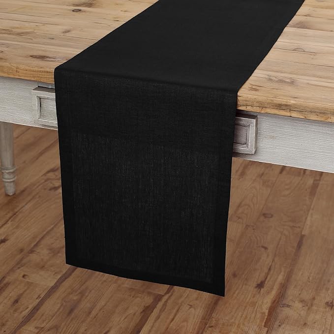 Solino Home Linen Black Table Runner 132 Inches Long - 100% Pure Linen Extra Long Table Runner 14 x 132 Inch for Fall, Autumn, Halloween, Thanksgiving - Fete