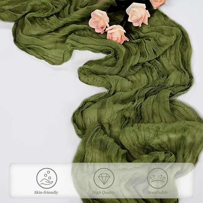 20 Pack Olive Green 10FT Cheesecloth Table Runner Rustic Gauze Cheese Cloth Table Runner for Wedding Bridal Baby Shower Table Decorations Boho Fabric Sheer Birthday Party Decor 20 x 120 Inch Long