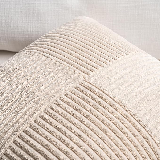 Fancy Homi 2 Packs Tan Lumbar Decorative Throw Pillow Covers 16x28 Inch for Living Room Couch Bed Sofa, Boho Home Decor, Soft Striped Corduroy Rectangle Accent Beige Cushion Case 40x70 cm