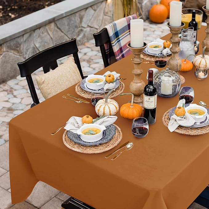 sancua Fall Tablecloth Rectangular - 60 x 84 Inch - Stain and Wrinkle Resistant Polyester Fabric Rectangle Table Cloth, Thanksgiving Table Cover for Dining Tables, Buffet Parties, Bronze