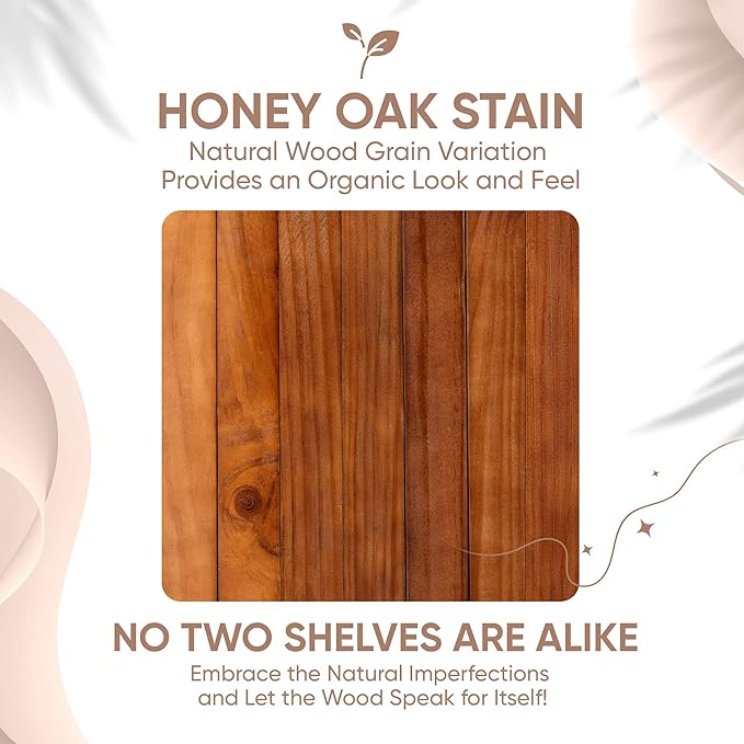 Homeforia 12 inch Oak Floating Shelf, High End Solid Real Wood 12inch Small Floating Shelves for Wall Mounted, Honey Oak Wooden 12in Floating Shelves, Heavy Duty Bracket, 12 X 6.5 X 1.75 in, Set of 3
