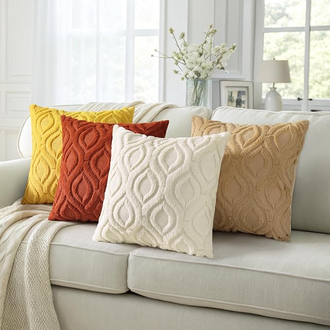 decorUhome Throw Pillow Covers 16x16 Inch Set of 2, Soft Plush Decorative Faux Fur Light Brown Solid Couch Pillow Covers, Accent Farmhouse Neutral Square Euro Pillow Cases for Sofa Bed Living Room