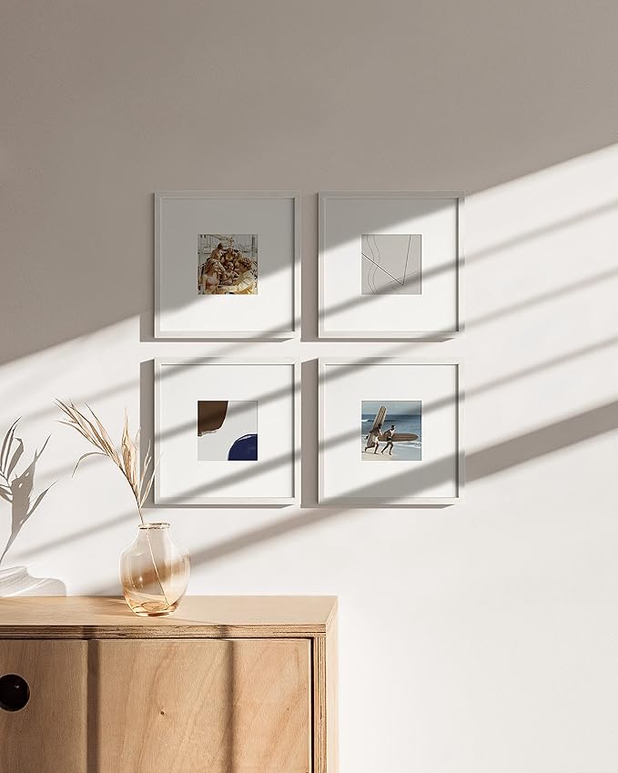 HAUS AND HUES Square Picture Frames 10 x 10 Set of 25 - Photo Gallery Wall Frame Set, Wood Frames With Mat, White Oak