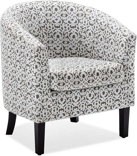 BELLEZE Accent Barrel Chair, Linen Round Chair Club Tub Sofa Corner Chair with Flared Legs and Cozy Soft Padding for Living Room Bedroom Waiting Room - White & Brown