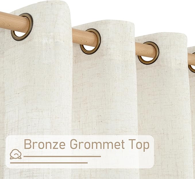 LAMIT Cream Linen Curtains 72 inches Long for Bedroom, Linen Textured Light Filtering Semi Sheer Bronze Grommet Natural Boho Drapes for Living Room, 2 Panels Set, 34 x 72 Inch